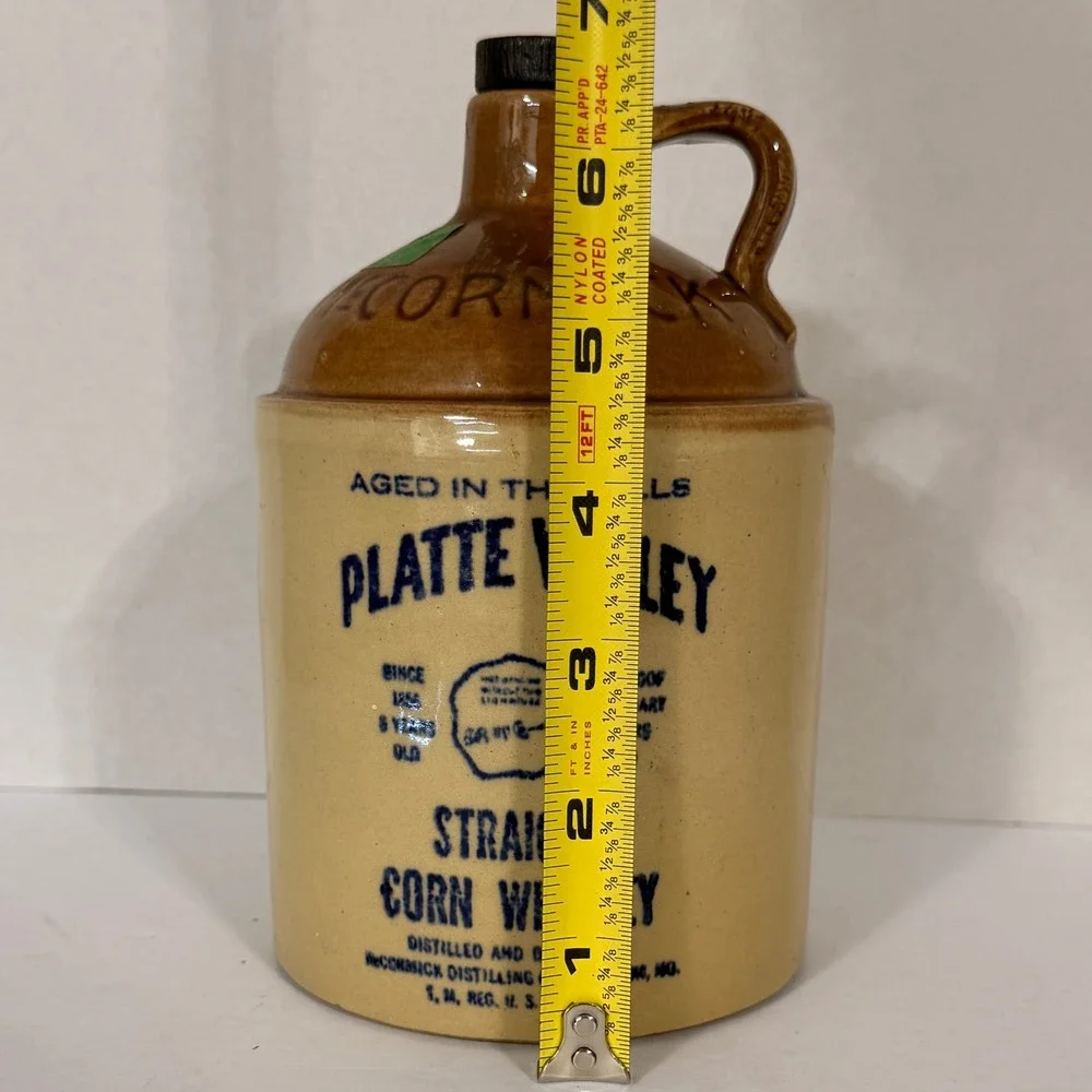 Vtg McCormick Platte Valley Straight Corn Whiskey Stoneware Jug 4/5 Quart *EMPTY